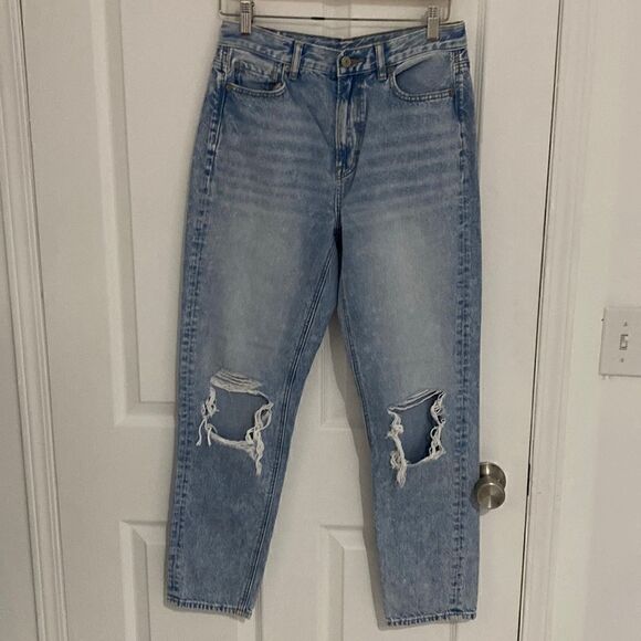 American Eagle Light Wash High Waist Distressed Stretch Jeans Womens Size 4 - Picture 1 of 7